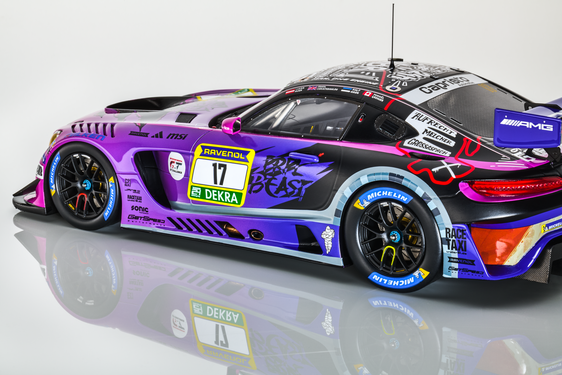 Mercedes-AMG GT3 Modellauto ADAC RAVENOL 24h Nürburgring 2025 PRPL BEAST Livery, lila, Minimax, 1:18