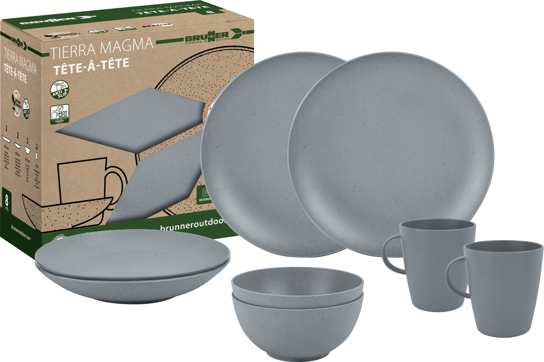 BRUNNER Geschirrset TÊTE-Â-TÊTE PLA TIERRA MAGMA, 8-teilig