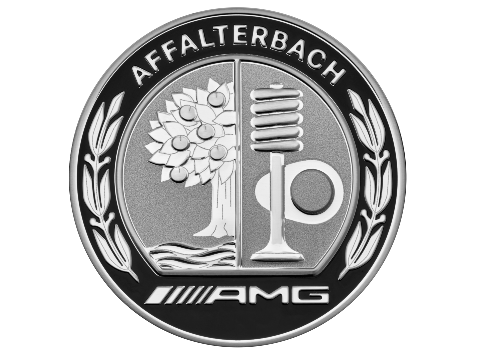 AMG Radnabenabdeckung mit AMG Wappen, silberfarben/schwarz, 4er-Set