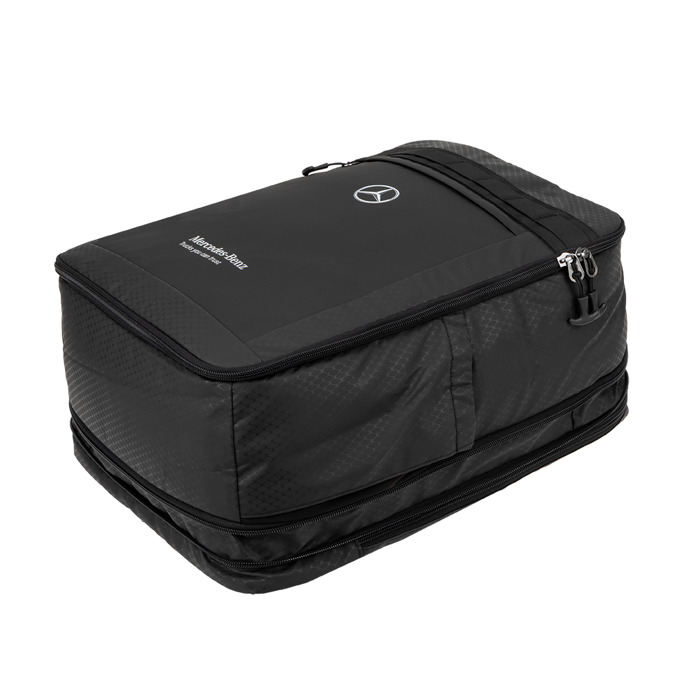 Opened travel backpack with spacious main compartment and mesh pockets in the lid.