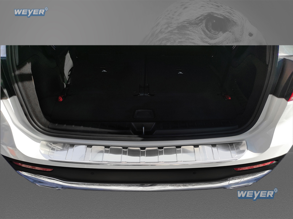 Installed rear bumper protector by Weyer in the open tailgate of the Mercedes‑Benz GLB (X247, from 2019)