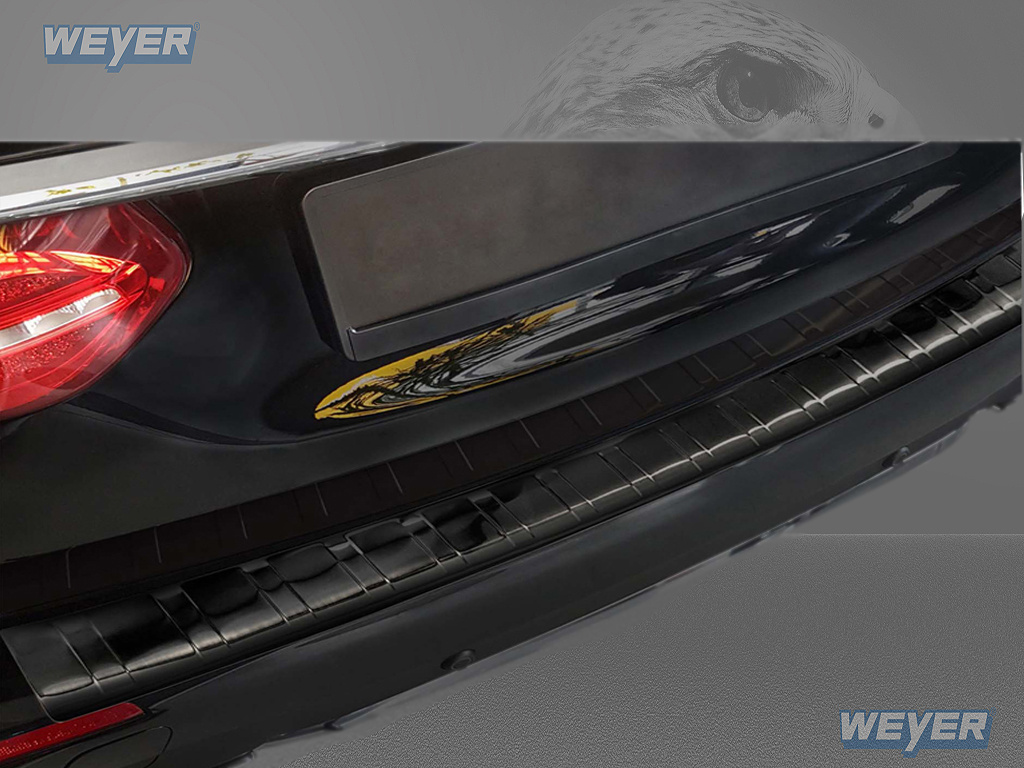 Vue détaillée du contour et de la bordure de la protection de seuil de chargement Weyer graphite/black sur Mercedes‑Benz Classe E Break (W213, 2016–2023)