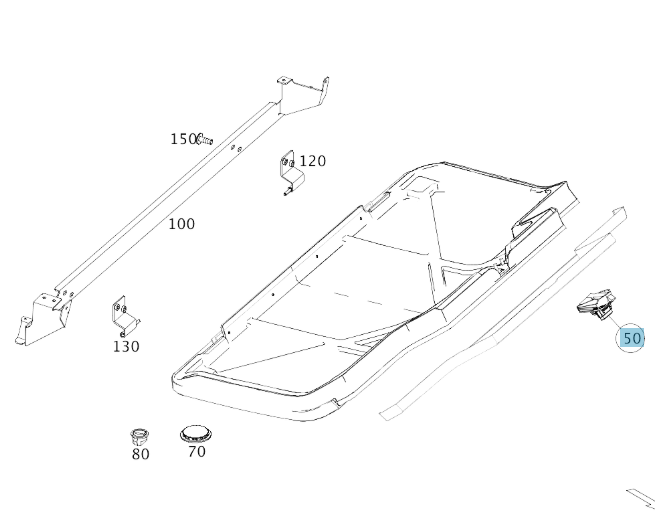 Position 50 im Ersatzteil-Plan Mercedes-Benz Marco Polo W447 Einbauort Heckbereich Staufach