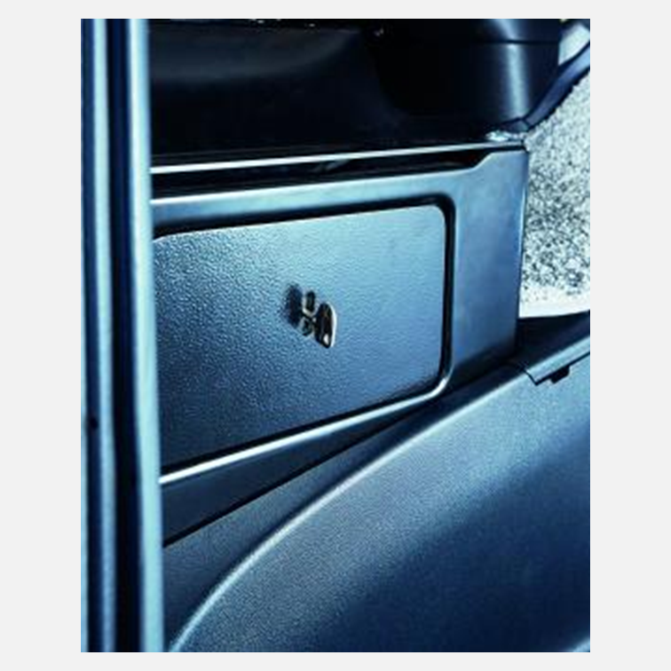 Mobilsafe console safe Mercedes‑Benz Sprinter passenger seat base installed closed
