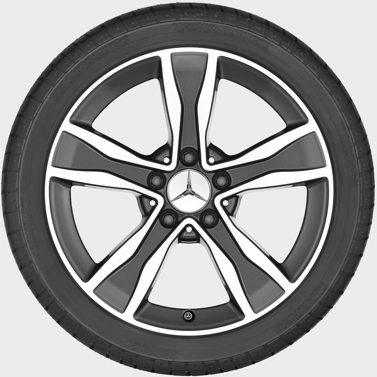 Roue d'été complète à 5 branches de Mercedes-Benz, Tremolit métallisée brillante Roue d'été complète à 5 branches de Mercedes-Benz, Tremolit métallisée brillante
