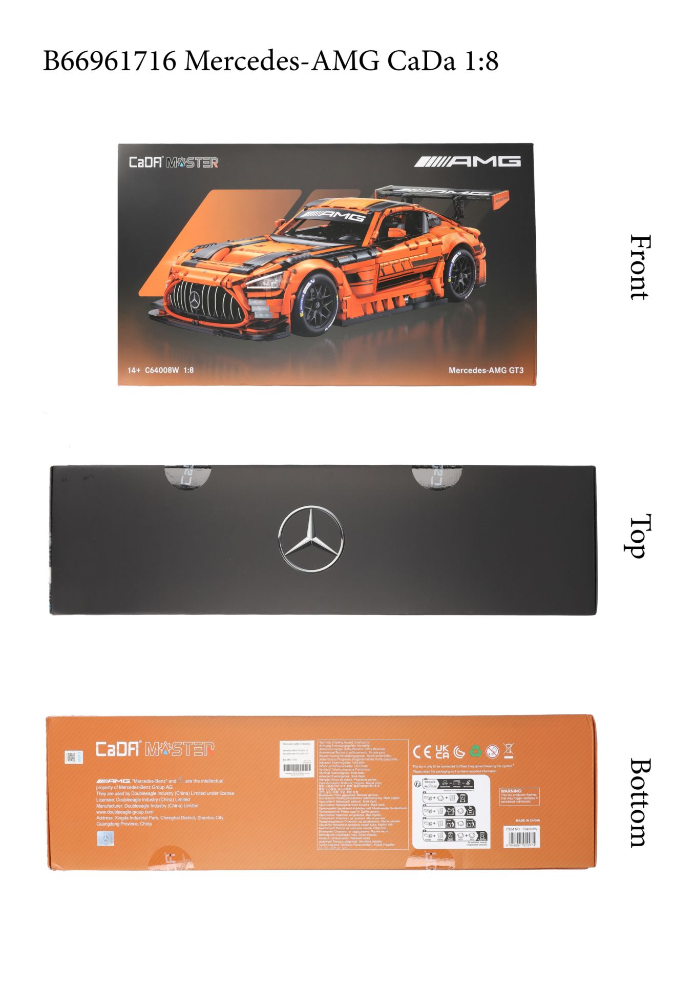 Mercedes-AMG GT3 Klemmbaustein Modell C190, Orange, CaDA, Maßstab 1:8