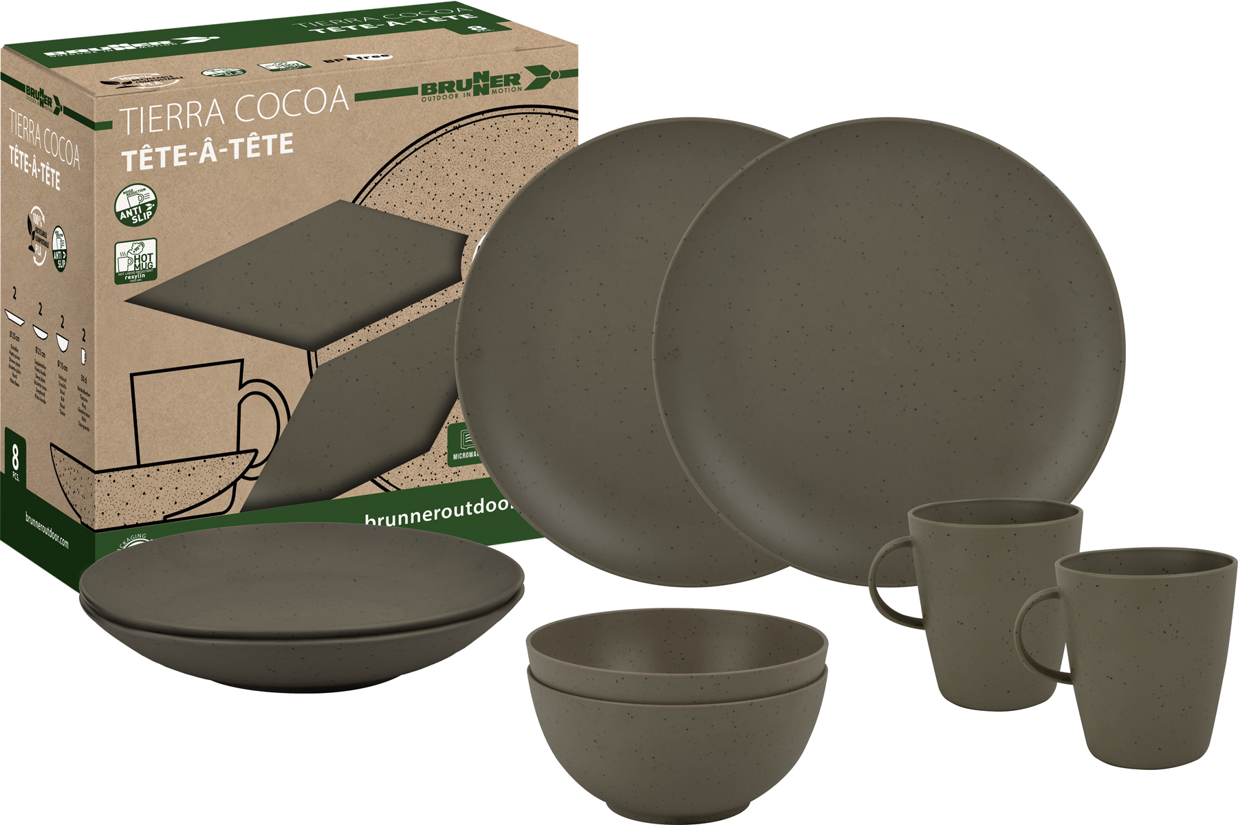 BRUNNER Geschirrset TÊTE-Â-TÊTE PLA TIERRA COCOA, 8-teilig